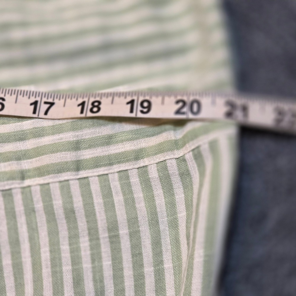 Salty Lemon Sage Green White Striped Wide Leg 100% Cotton Linen Pants Coastal - Picture 11 of 16